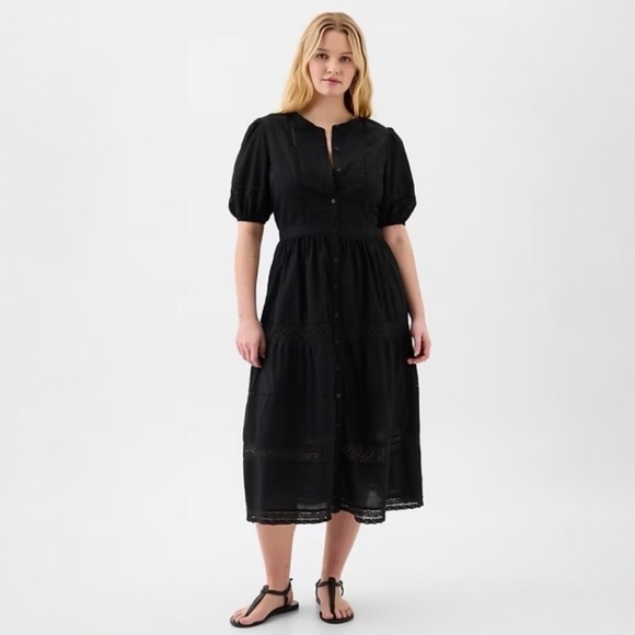 NWT! GAP Black Puff Sleeve Lace Midi Dress - Multiple Sizes🧡 - Picture 3 of 8